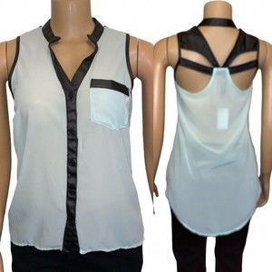 Dizzy Love Cut Out Top Sheer color block Mint Green/Black Sleeveless